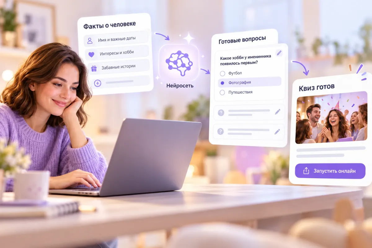 AI-квиз, созданный нейросетью по фактам о человеке
